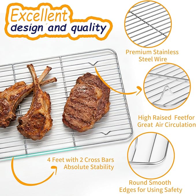Baking Sheet Pan Set of 12, CEKEE Stainless Steel Cookie Sheets for Baking with Cooling Rack Silicone Baking Mat, Small/Quarter/Jelly Roll Pan, 9/10/12/16 Inch, Heavy Duty & Non Toxic & Easy Clean