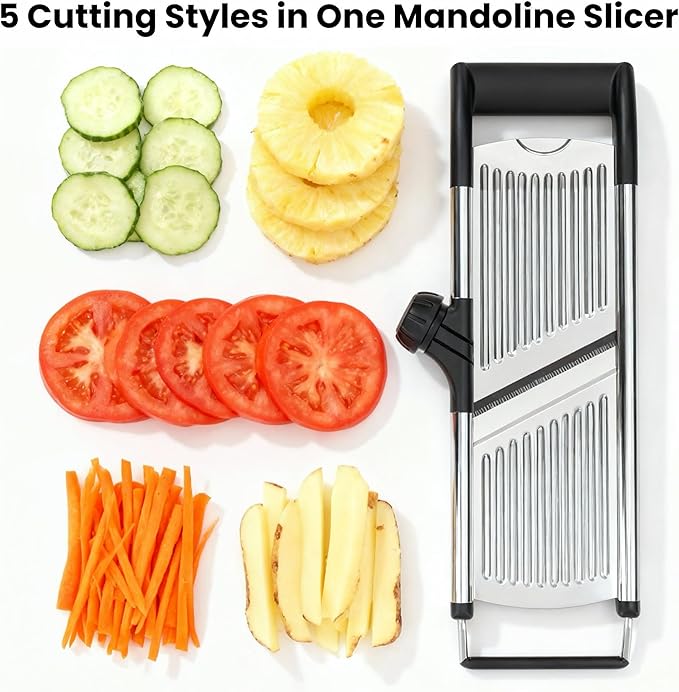 Professional Mandoline Slicer for Kitchen, Adjustable Vegetable Slicer Stainless Steel Mandoline Food Slicer with Julienne Cutter, Safe Vegetable Slicer