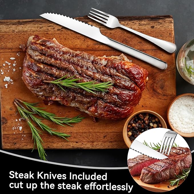 49-Piece Stainless Steel Silverware Set with Cutlery Organizer, Service for 8 with Steak Knives and Kitchen Utensils