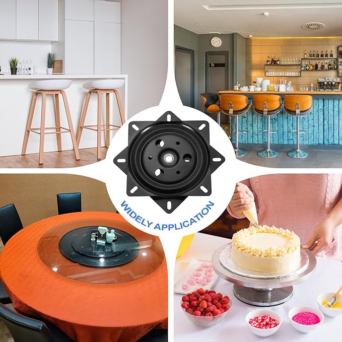 uxcell 6" Bar Stool Swivel Replacement, 360° Rotation Lazy Susan Turntable, Square Semi-Ball Bearing Seat Swivel Base Mount Plate for Recliner Chair or Table, Black (150x1mm)