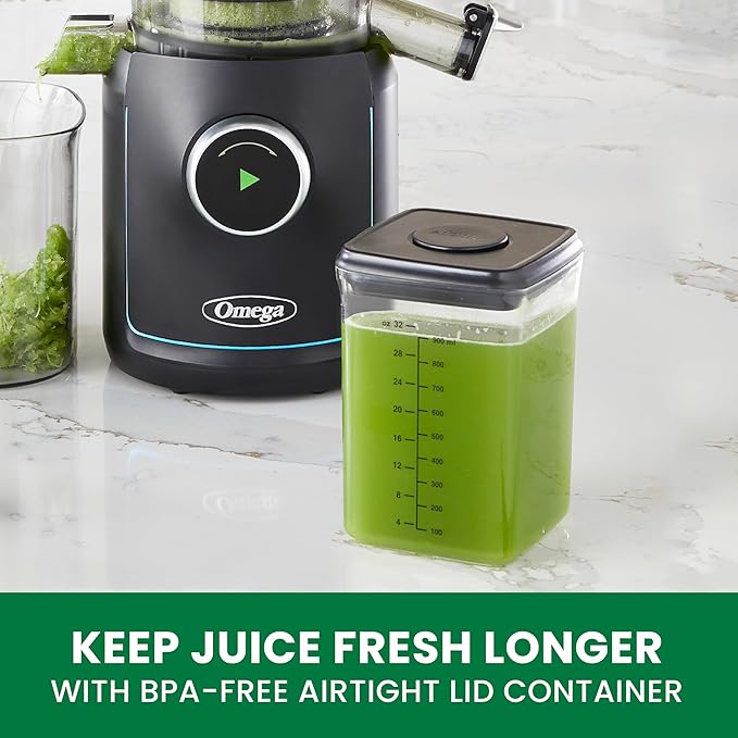Omega Ultimate Performance Slow Masticating Batch Juicer with Intellidial Technology Cold Press Vegetable and Fruit Juice Extractor with 64-Ounce Hopper and 4 Juice Shot Glasses, 200-Watts, Black