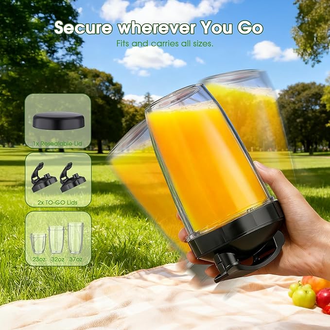 Smoothie Blender, 25000 RPM Portable Blender for Smoothies, Countertop Blenders for Kitchen with 37oz, 32oz, 23oz Personal Blenders Cups, 2 Spout Lids &1 Resealable Lid for Crushing, Juice, Nuts