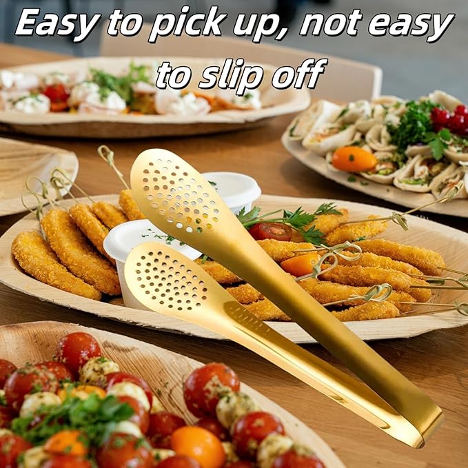 9 Inch Gold Buffet Tongs Set of 4, Stainless Steel Food Serving Utensils Tong for Cooking, Salad, Barbecue, Buffet, Toast