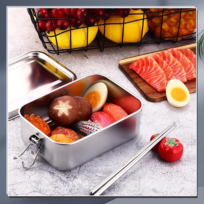 Umigy 4 Pcs Stainless Steel Food Containers Metal Bento Lunch Box Stainless Steel Food Storage Containers, Lockable Clips to Leak Proof, Reusable Dishwasher Snack Boxes for Work (850ml)