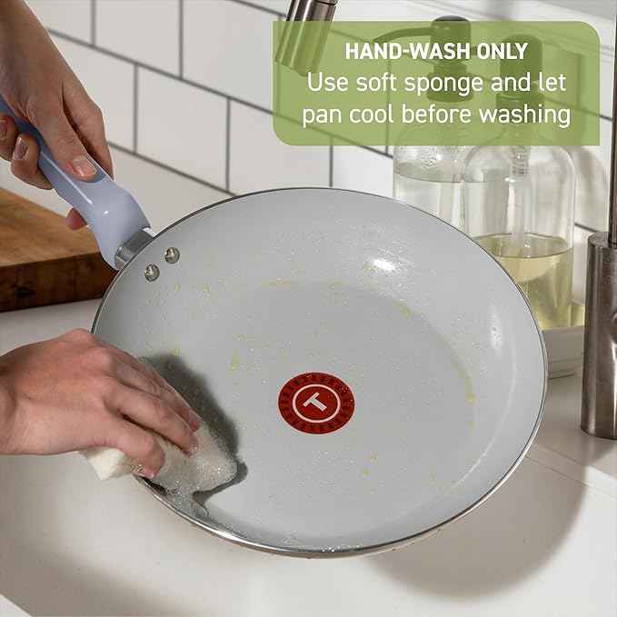 T-Fal Refresh Ceramic Pots and Pans Set, Nonstick Cookware, 20-Piece, Oven Safe to 350°F, Ceramic Cookware Set, Stockpot, Griddle, Frying Pans, Utensils, Dusty Rose