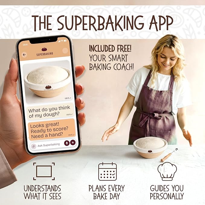 Superbaking Sourdough Proofing Basket Gift Set, Round 9" & Oval 10" Banneton, Sourdough Starter Kit, Sourdough Banneton Basket, Banneton Bread Proofing Basket Set of 2, Sourdough Bread Baking Supplies