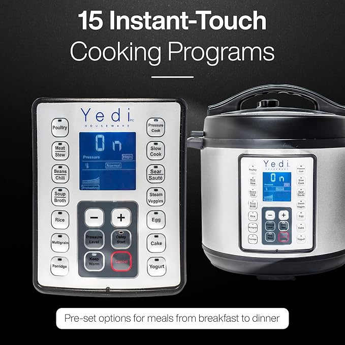 Yedi Houseware Total Package Pressure Cooker- 9-in-1 Digital Screen with Endless Recipes and Deluxe Accessory Kit Stainless Steel 6 Litres