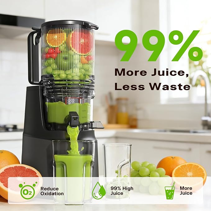 Cold Press Juicer, Juicer Machines with 5.3" Wide Feed Chute, Slow Masticating Juicer for Whole Fruits and with VegetablesHigh Yield (Gray)