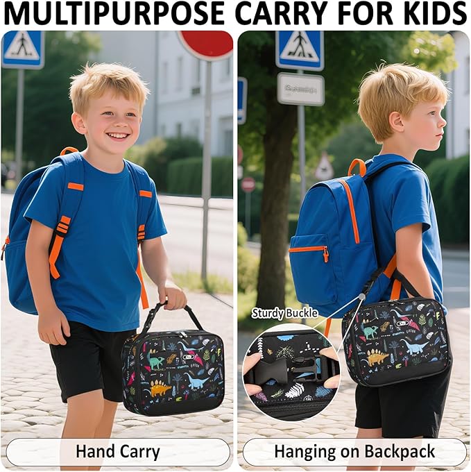 Lunch Box Kids Insulated Lunch Bag for Boys Girls Cute Reusable Lunch Tote Bag Waterproof Portable Thermal Lunch Box Kids for School Picnic Travel Dinosaur