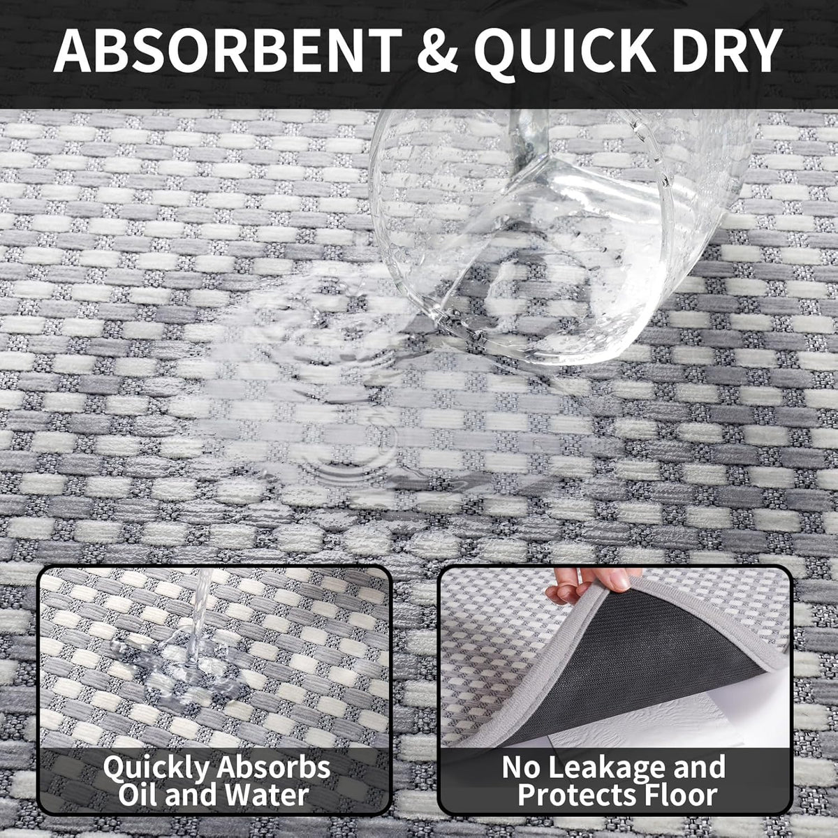 Long Kitchen Runner Rugs Kitchen Mat Non Slip Washable, Super Absorbent Soft Chenille Braided Kitchen Mats for Floor, Rubber Backing Kitchen Floor Sink Standing Mat, Easy Clean, Gray 24"x71"