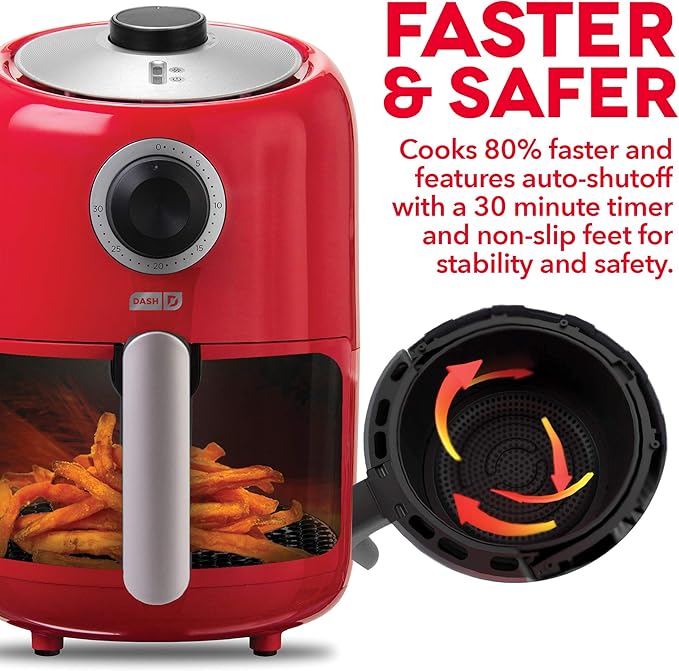 Dash Compact Air Fryer - Healthy Cooking with Auto Shut-Off Feature, Adjustable Temperature Control & Nonstick Fry Basket - Has AirCrisp® Technology - 2 Quart - Red