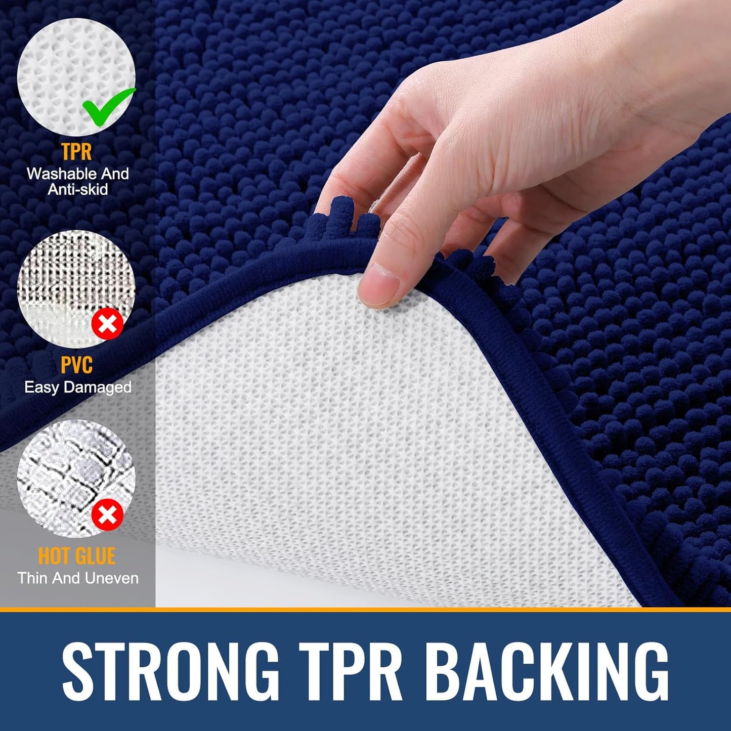 Arotive Bathroom Rugs 36x24, Extra Soft Absorbent Shaggy Chenille Bath Rugs, Machine Washable Rubber Backing Non-Slip Bath Mats for Bathroom Floor Tub and Shower, Home Decor Accessories, Navy