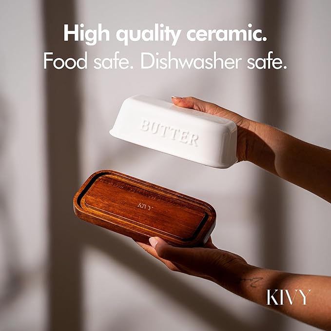KIVY Ceramic butter dish with airtight lid that keeps butter soft - For countertop and refrigerator door shelf - Butter dish ceramic - Butter holder for counter - Covered butter dishes