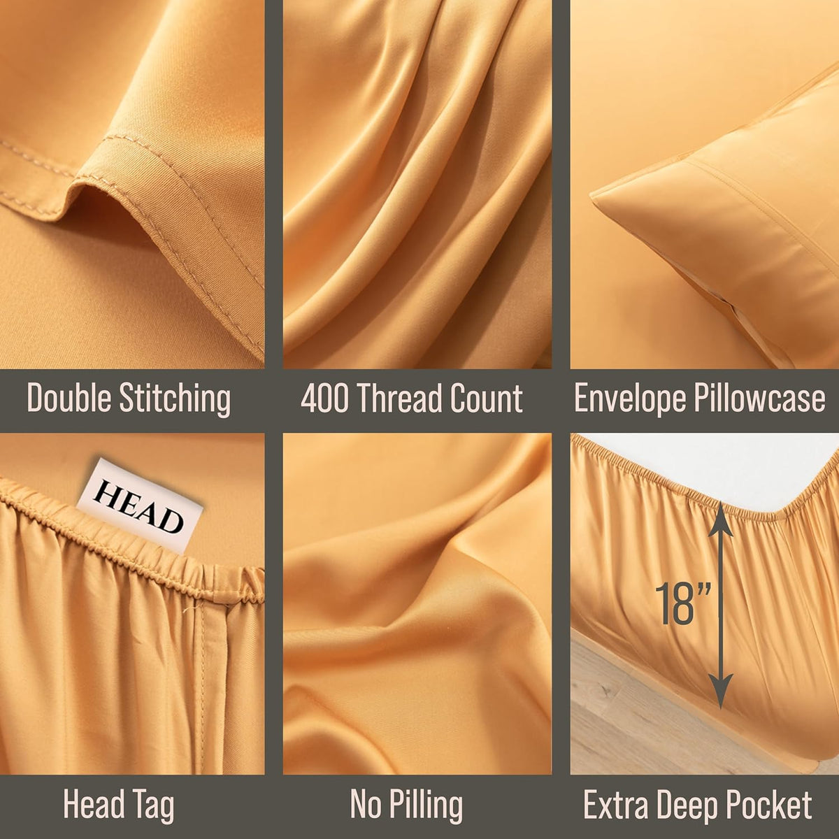 Bella Coterie Luxury Split King Sheet Set | Organically Grown | Ultra Soft | Cooling for Hot Sleepers | 18" Deep Pocket | Viscose Made from Bamboo [Marigold]
