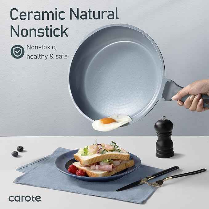CAROTE 14 Pcs Ceramic Cookware Set, Pots and Pans Set Non Stick with Ceramic Coating, Induction Kitchen Sets