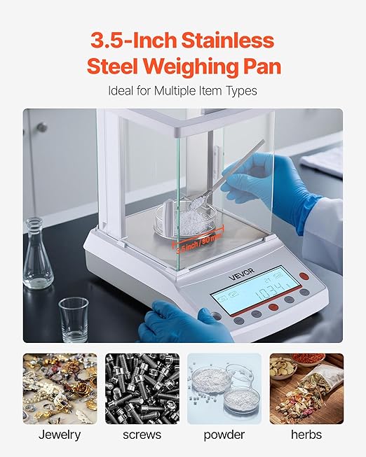 VEVOR Analytical Balance, 120 g x 0.001 g High Precision Accuracy Lab Scale, g/oz/ct/mg 4 Units Electronic Digital Analytical Balance with Glass Draft Shield, for Laboratory Jewelry Pharmacy