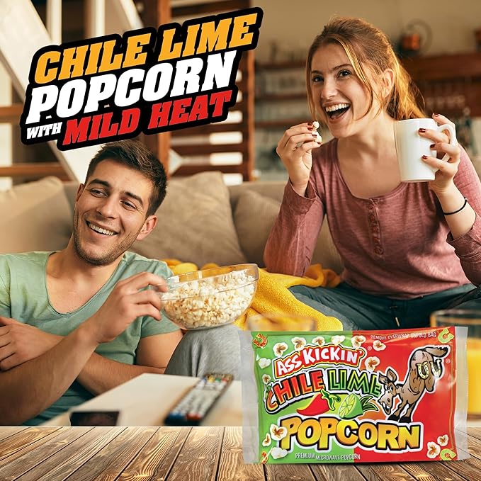 ASS KICKIN' Chile Lime Microwave Popcorn Bags - 6 Pack - Ultimate Spicy Popcorn Gourmet Gift - Makes a Great Movie Theater Popcorn or Snack Food for Movie Night