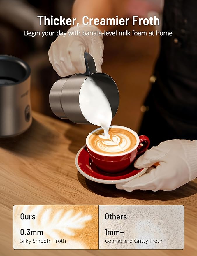 Milk Frother and Steamer, PARIS RHÔNE 4 in 1 Detachable Milk Steamer, 500ml Hot Chocolate Maker and Milk Warmer with Hot & Cold Foam, Dishwasher Safe, All Stainless Steel