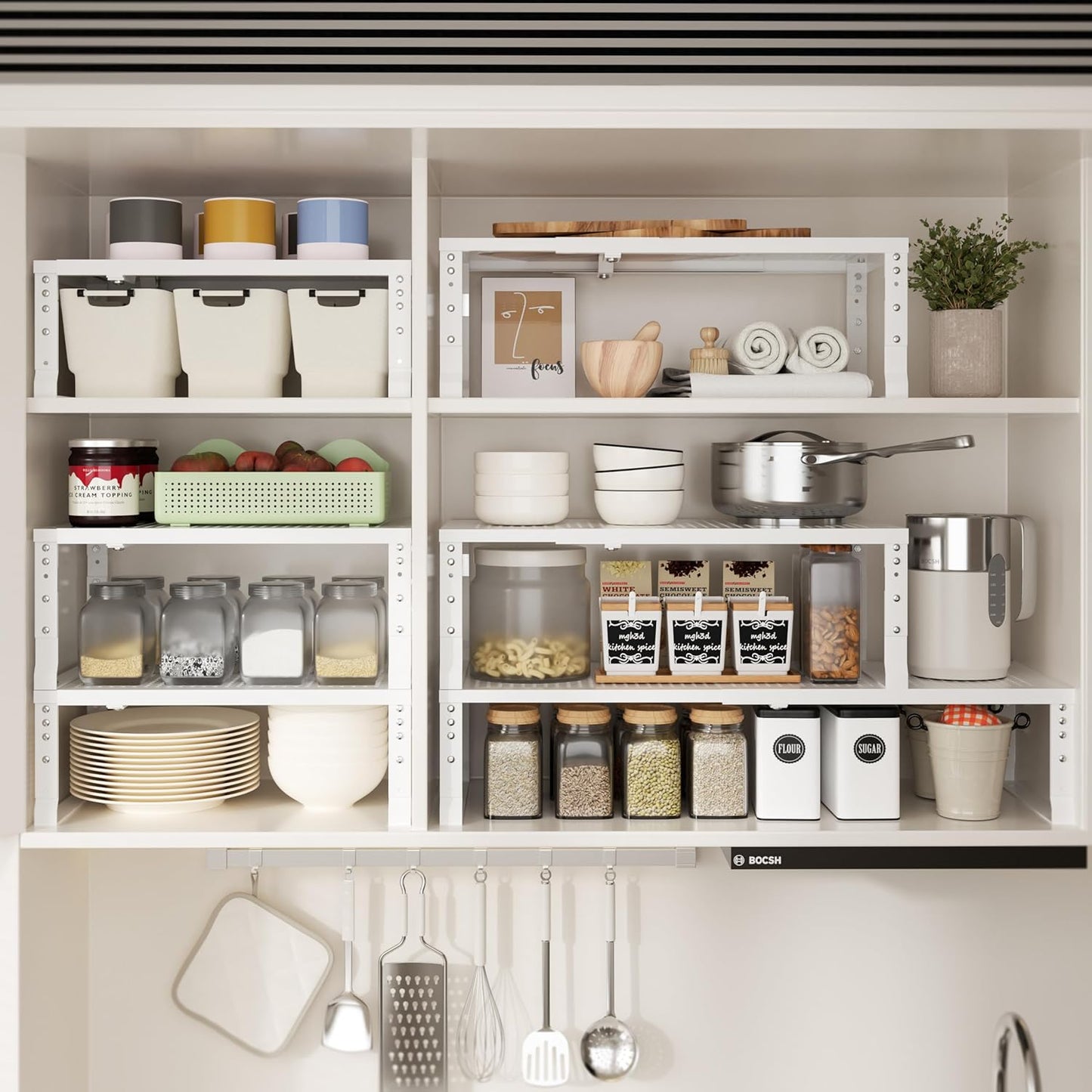 Expandable Spice Rack & Kitchen Cabinet Organizer - Stackable, Adjustable Shelves for Cabinets, Countertops, Cupboards & Pantries(3 Packs/Large/White)