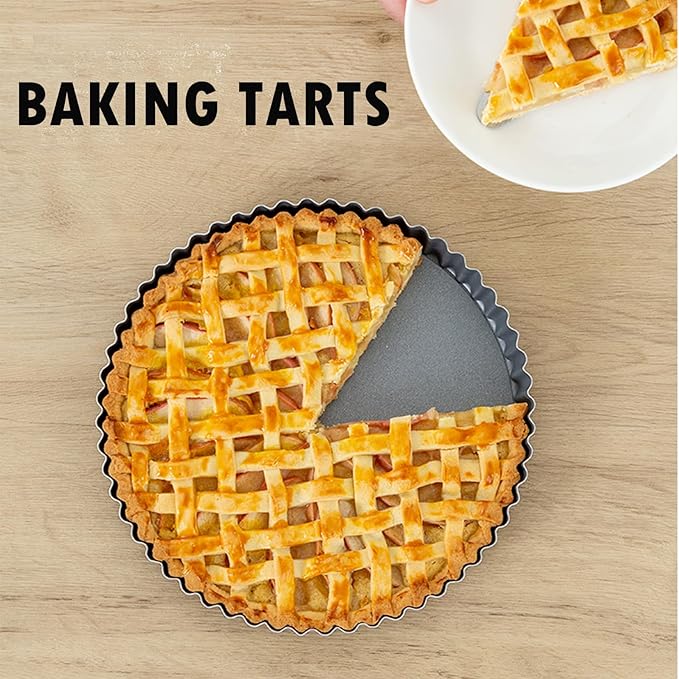 11 x 2 Inches Deep Dish Tart Pan Set of 2, Nonstick Tall Tart Quiche Pan, Carbon Steel Deep-dish Pie Pan with Removable Loose Bottom for Baking Thanksgiving Christmas