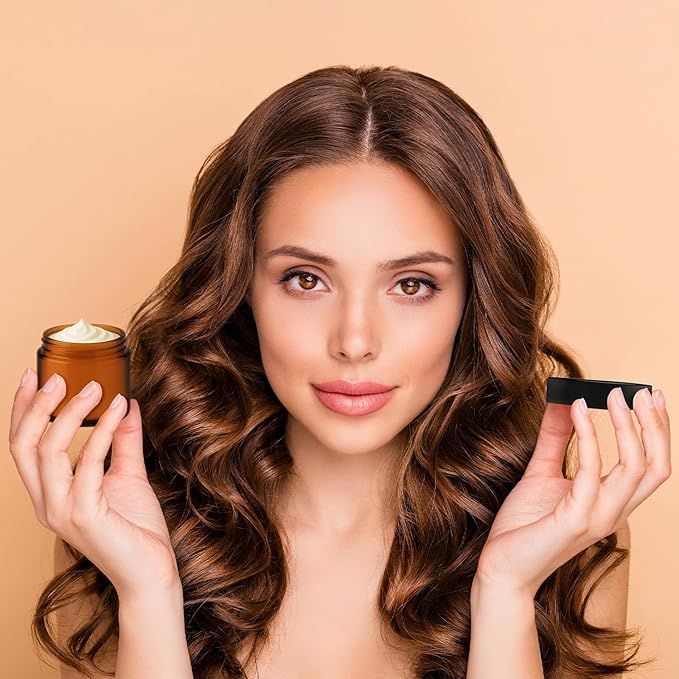 Bumobum 70 Pack 2 oz Small Glass Jars with Lids, Amber Glass Cosmetic Jars with Inner Liners, 60ml Round Empty Sample Containers for Lotion, Cream, Salve, Powders and Ointments Storage