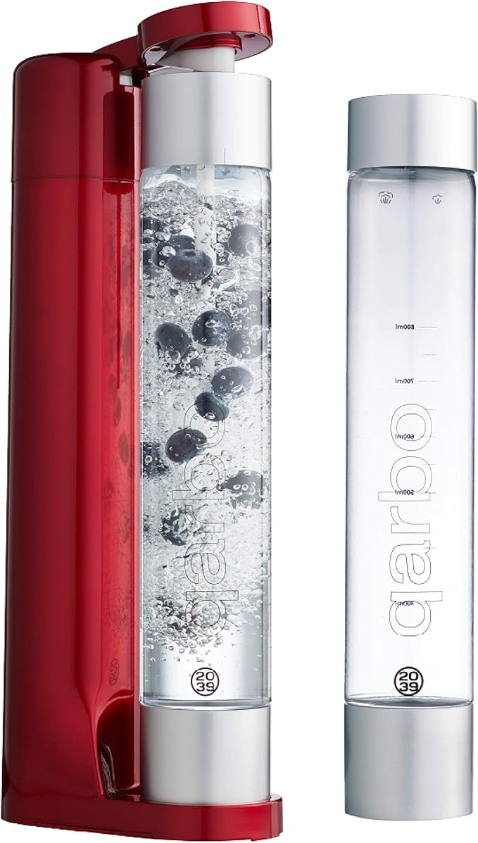 Twenty39 qarbo CLASSIC Sparkling Water Maker Machine - Soda Beverage Carbonator for Home, Seltzer & Carbonated Beverage Dispenser, Water Carbonation Fizz Maker (Metallic Red)