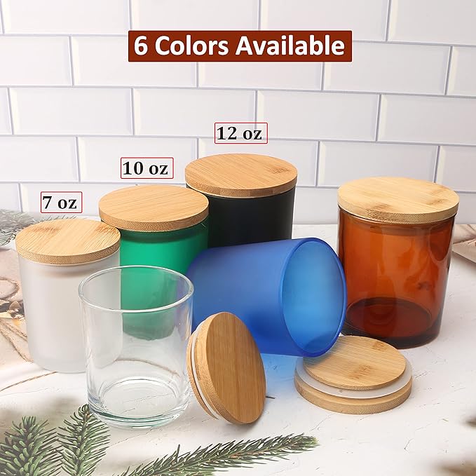 MILIVIXAY 12 Pack 7 OZ Amber Glass Candle Jars with Lids and Candle Making Kits - Bulk Empty Candle Jars for Making Candles - Spice, Powder Containers.