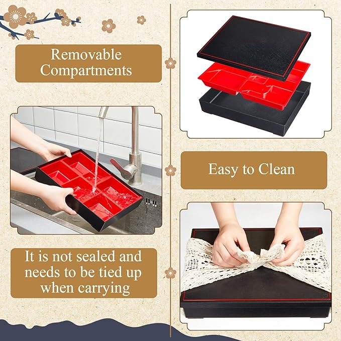 Teenyyou 1 Pcs One Layer Japanese Bento Box 12 x 9.5 x 2.2 Inch Divided Bento Box Adult Japanese Lunch Container with Greaseproof for Sushi Home Office Restaurant Gift