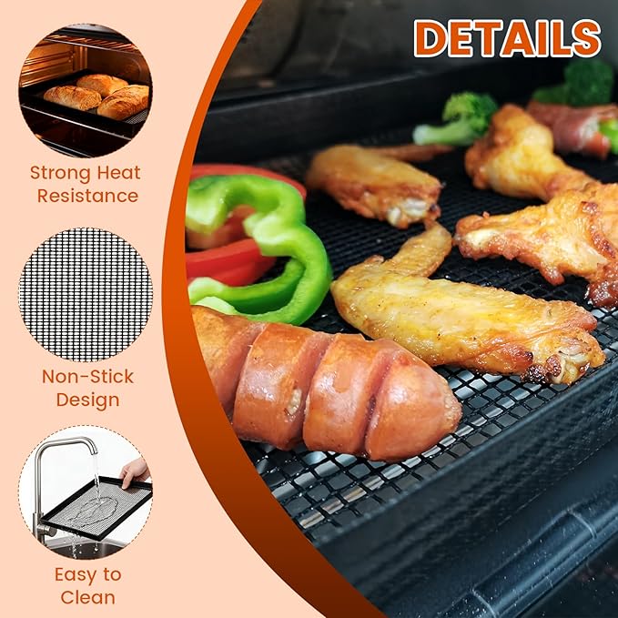 Professional-Grade 2-Pack PTFE Mesh Oven Baskets, 11.5x13.5x1 Inch Non-Stick Solid Oven Trays for Commercial Kitchens & High-Volume Cooking
