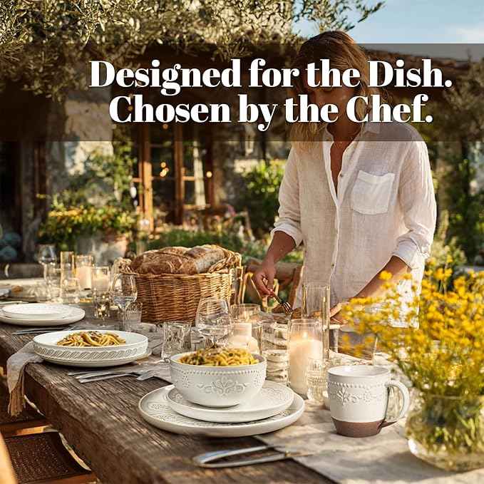 Artena Plates And Bowls Sets, 16 Pieces Dinnerware Sets, Dish Set For 4, Ceramic Kitchen Bowl And Plate Set, Embossed White Dishware Sets, Dishwasher & Microwave Safe (Damask Floral) (With Mugs)
