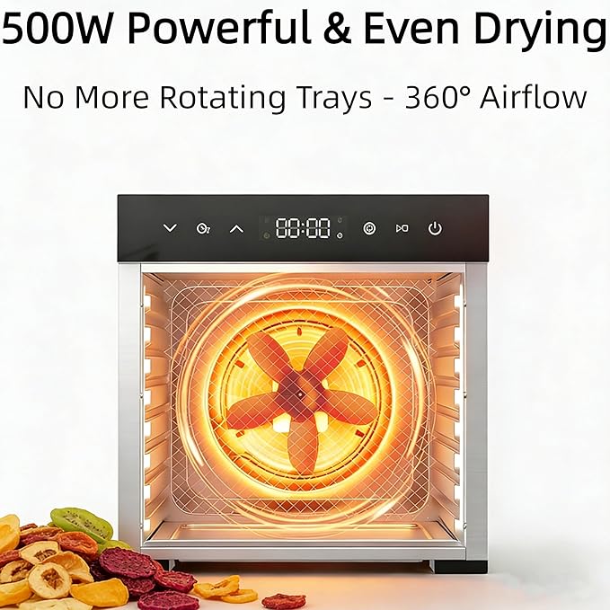 Simple Deluxe Food Dehydrator Machine, Fruit Dryer Machine with 8 Stainless Steel Trays, 24H Digital Timer 185°F Temperature Control, 500W Food Dryer for Jerky Meat Herb Fruit and Dog Treat, Silver