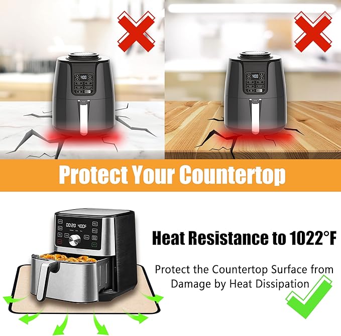 Heat Resistant Mats for Kitchen Countertop 21x29.5in,Coffee Mat,Coffee Bar Mat for Countertops,Air Fryer Deep Fryer Mat to Protect quartz Countertop,Kitchen Hot Pad,Waterproof mat for Kitchen (Khaki)