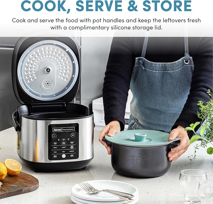 AROMA® 6-Cup (Uncooked)/ 12-Cup (Cooked) Slow Cook Rice Cooker and Brown Rice Cooker with Lift-Out Pot Handles and Silicone Storage Lid, PFAS-Free Ceramic Coating