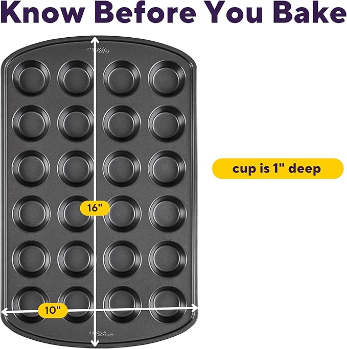Wilton Gold Non-Stick Bakeware Mini Muffin Pan - Baking Pan for Mini Cupcakes & Muffins - Made Without PFAS - Even Heat Distribution & Scratch Resistant - 16 x 10 x 1 Inch, 24 Cups