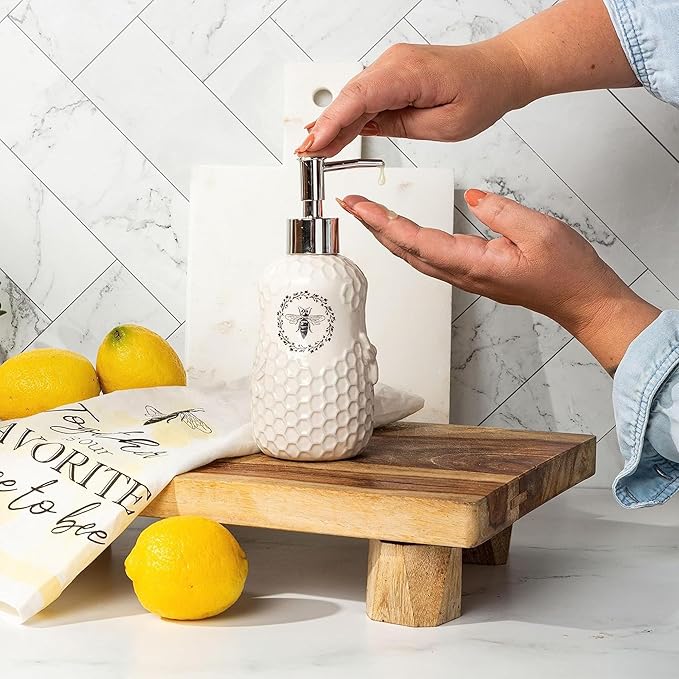 Young's Inc. Ceramic Soap Dispenser Pump, White Winter Lotion Pump Dispenser for Bathroom Decor Kitchen, Liquid Soap Lotion Pump Bottle