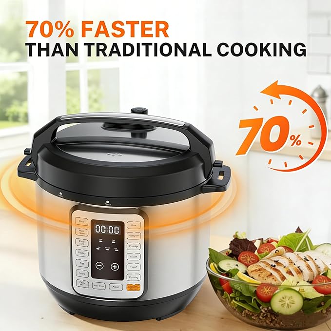 HealSmart 8QT Electric Pressure Cooker, 16-in-1 & Non-Stick Stainless Steel Multi Cooker with 12 Presets for Slow Cook, Meat Stew, Steam, Sauté, Canning, Yogurt Maker, Dishwasher Safe, Silver
