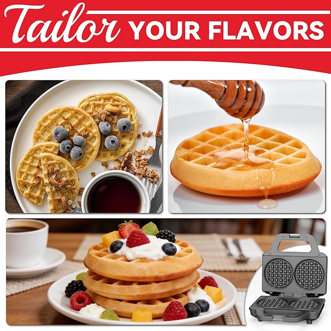 SugarWhisk 4 Inch Double Mini Waffle Maker Machine, Chaffle Maker, Waflera Electrica, Small Waffle Iron for Waffles, Keto Chaffles, Hash Browns, Cookies, Grey