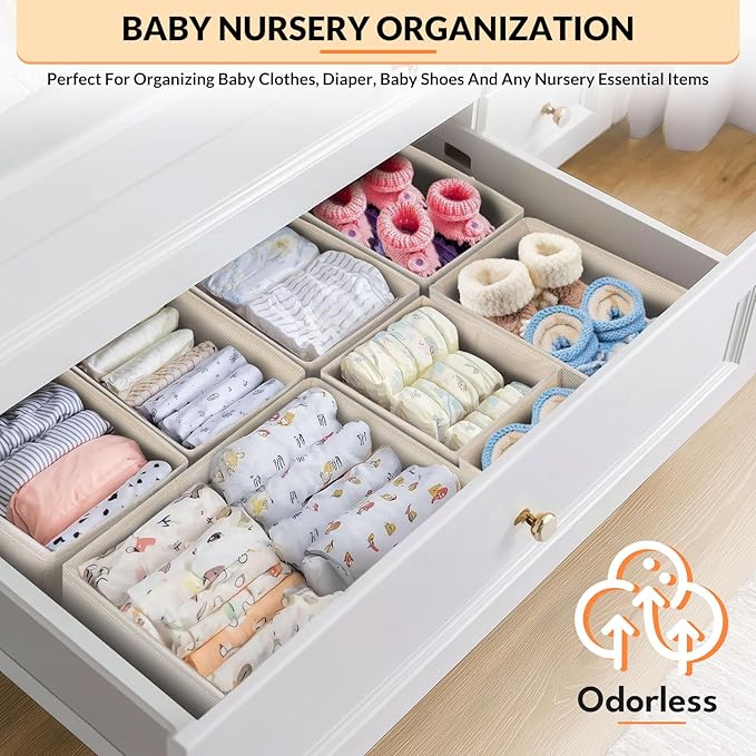 FANS-ONE Drawer Organizer Clothes, 21 Pack Dresser Organizer for Baby Clothes, Underwear, Socks, 3 Sizes Foldable Closet Organization and Storage Bins for Nursery, Bedroom (Light Beige)