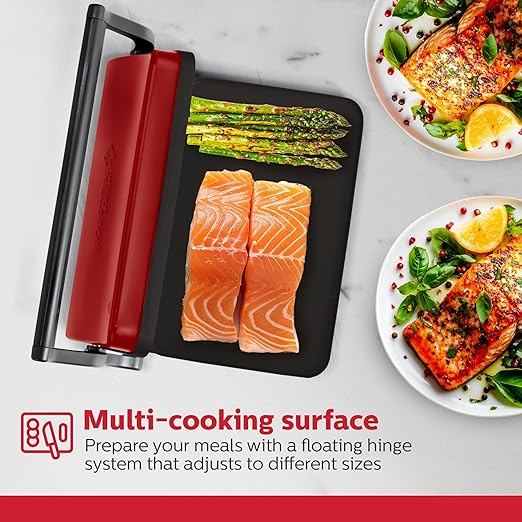 Holstein Housewares 2-Slice Electric Griddle, Non-Stick Sandwich Maker with Adjustable Temperature, Cool-Touch Handle, Metallic Red
