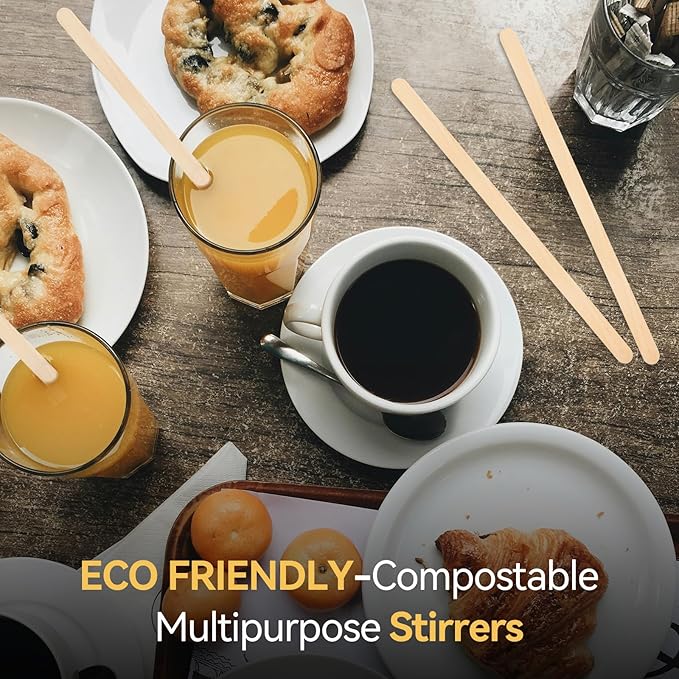 1000 Count Bamboo Coffee Stirrer - Disposable 5.5 inches Long Wooden Stir Sticks for Coffee and Cocktails - Smooth, Splinter-Free Beverage Mixers - Ideal for Cafe, Bars and Drink Stations