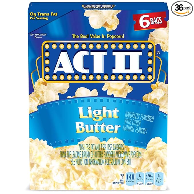Act II Light Butter Microwave Popcorn, 2.75 oz., 6-Count Bags (Pack of 6)