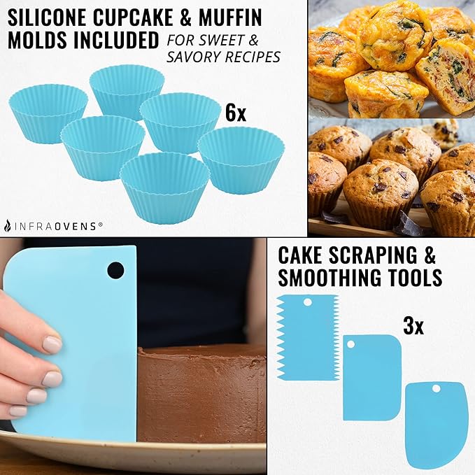 Air Fryer Baking Pan For Ninja Foodi XL Pro DT200, Double Oven with FlexDoor DCT400, Prestige Smart XL, Toaster Oven Bakeware Sets with Cupcake Liners & Conversion Chart, Nonstick Round Cake Molds