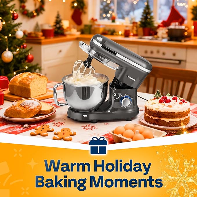 VIVOHOME Stand Mixer, 660W 10 Speed 6 Quart Tilt-Head Kitchen Electric Food Mixer with Beater, Dough Hook, Wire Whip and Egg Separator, Gray