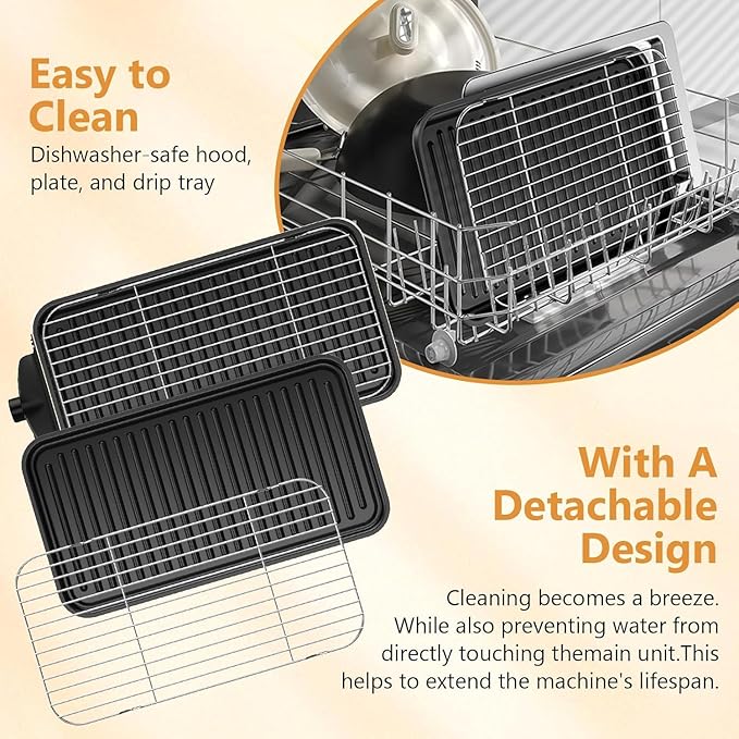 Electric Indoor Grill 1700W, 2 in 1 Smokeless Indoor Grill for Kitchen with Non-stick Removable Grill & Griddle Plate,Temperature Control Korean BBQ Grill with 3 Cheese Pans Dishwasher Safe
