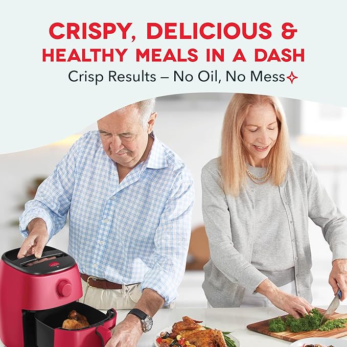 Dash Tasti-Crisp™ Air Fryer - AirCrisp® Technology - Compact Design with Adjustable Temperature Control - Nonstick Fry Basket & Auto Shut-Off Feature - 2.6 Quarts - Red