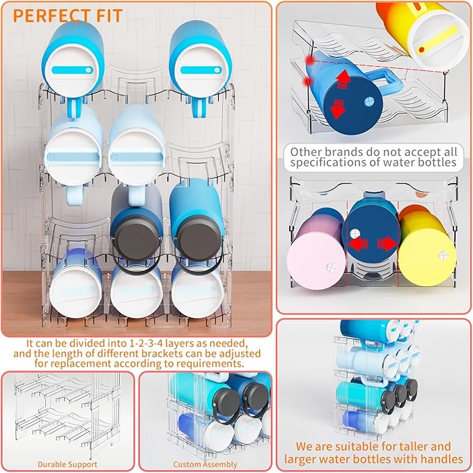 Yieach Stackable Cup Organizer for Kitchen Cabinets,4 Tier Large Tumbler or Water Bottle Organizer for Cabinets,Stackable Waterbottle Holder and Cup Storage Organizer for 40 OZ Yeti,Owala,Yeti Storage