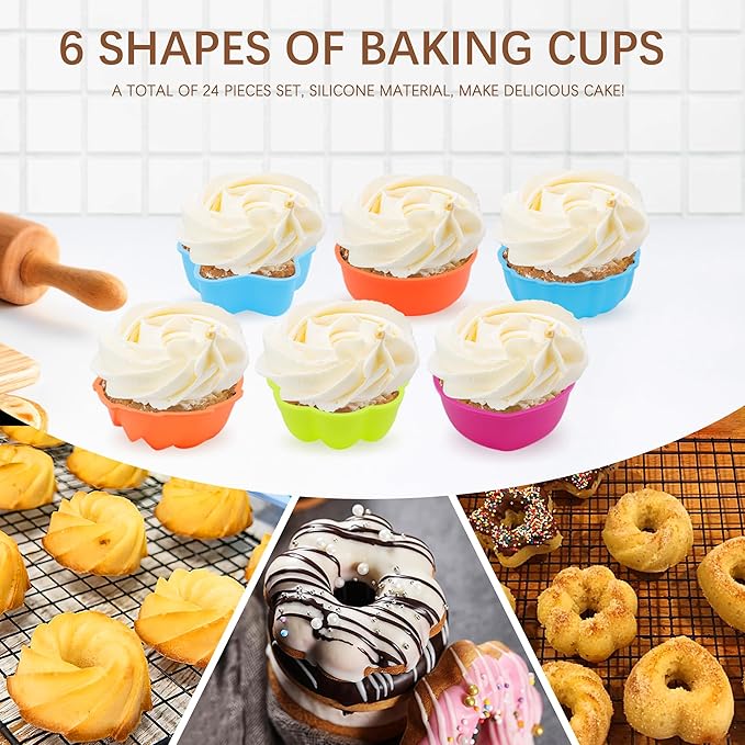 To encounter 24Pack Silicone Molds, Nonstick 2 3/4 inches Donut Mold, Silicone Baking Cups, Donut Pan, Muffin, Jello, Bagel Pan, Oven- Microwave- Dishwasher Safe