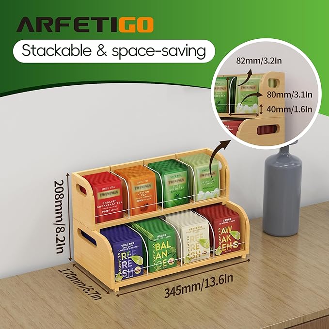 Bamboo Tea Organizer – Stackable Collection (2Tier)
