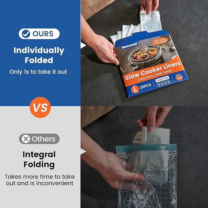 Slow Cooker Liners, Hotensil 13"x 21" 10 Count Cooking Bags Large Size Disposable Pot Liner, Fit 3QT to 8.5QT for Slow Cooker Cooking Trays, Multi-Purpose Durable Liners Plastic Bags, BPA Free