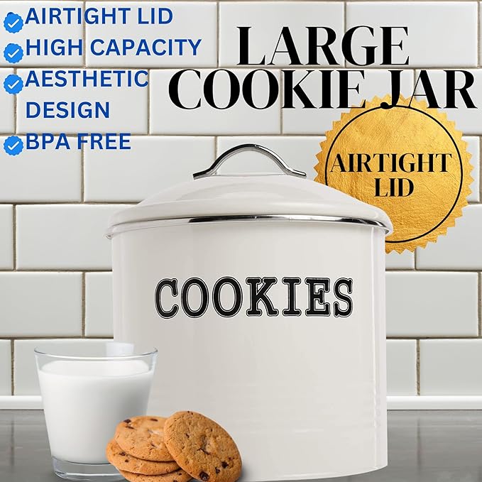 JOEY'Z Large 1.25 Gallon Airtight Cookie Jar with Lid - Large Cookie Jars with Lids, Ivory Counter Decorative - Makes a Great Dog Treat Jar